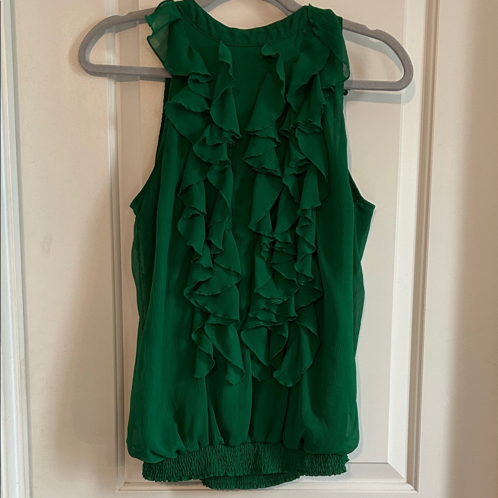 EmeraldGreen Ruffled Sleeveless Top